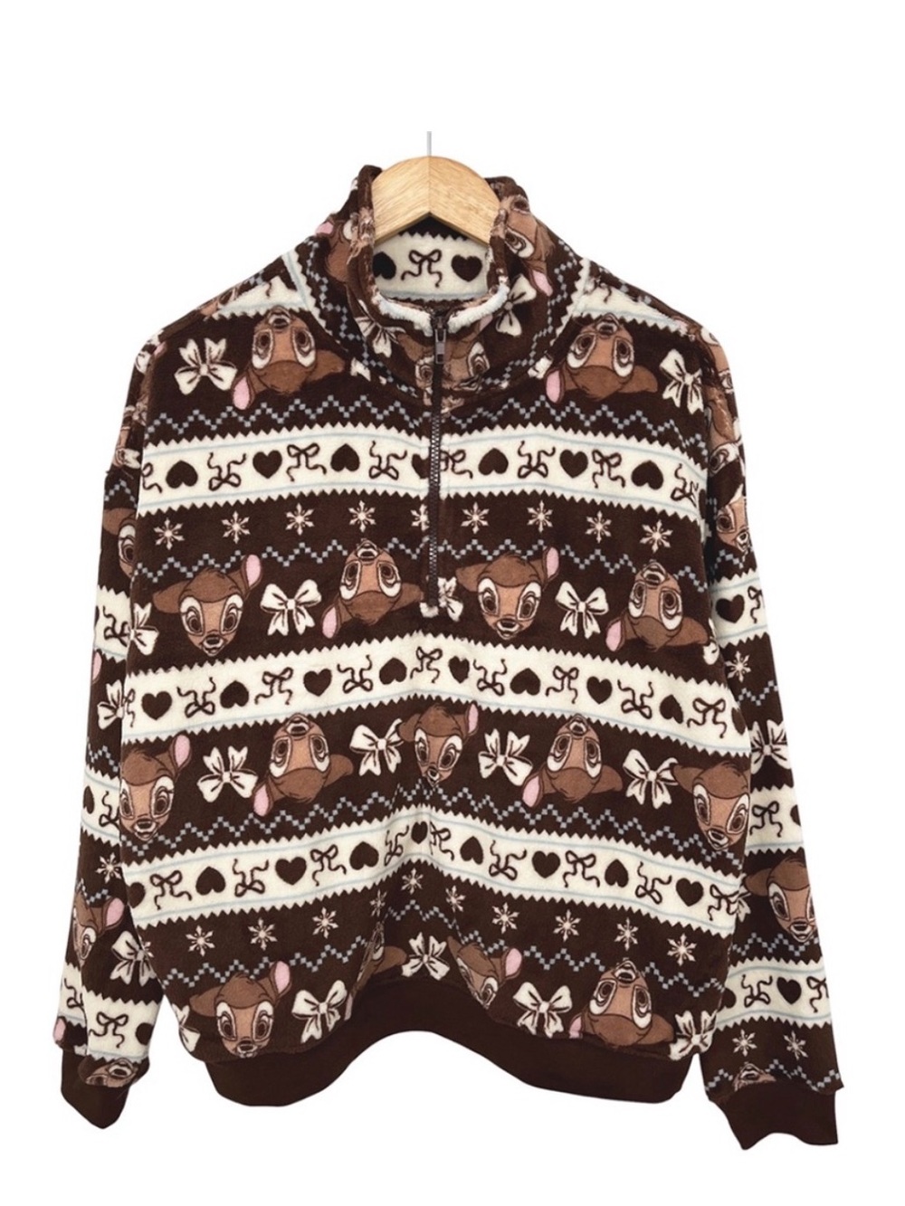 Disney Brown and Cream Bambi Fleece Quarter-Zip Sweater